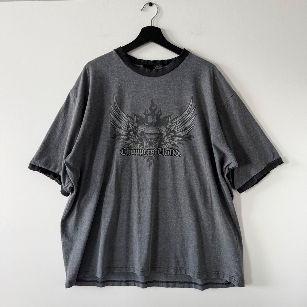 Emergency Exit Choppers Unltd Graphic T-Shirt Gray Mens XXL Oversized Biker Tee